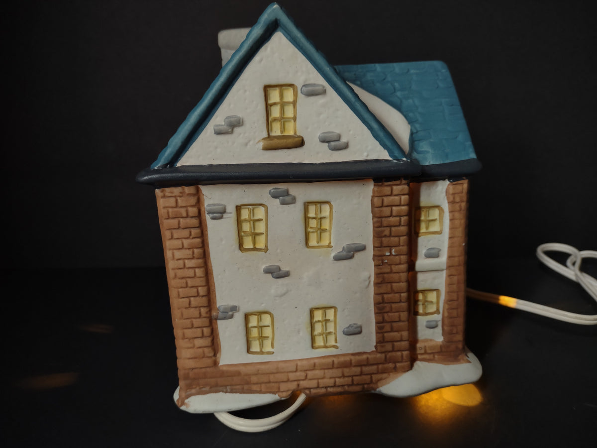 Vintage Lighted Snowy Christmas Village Storefront Toy StoreStriped Awnings [8143n]