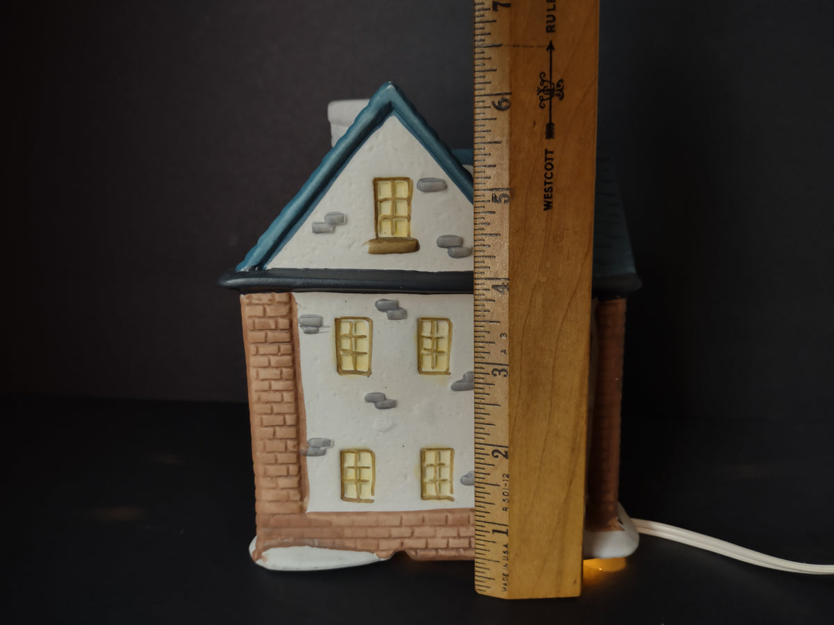 Vintage Lighted Snowy Christmas Village Storefront Toy StoreStriped Awnings [8143n]