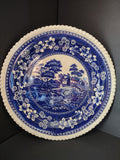 Vintage Blue & White Floral Transferware Landscape Chop Serving Plate 13" [7483E]