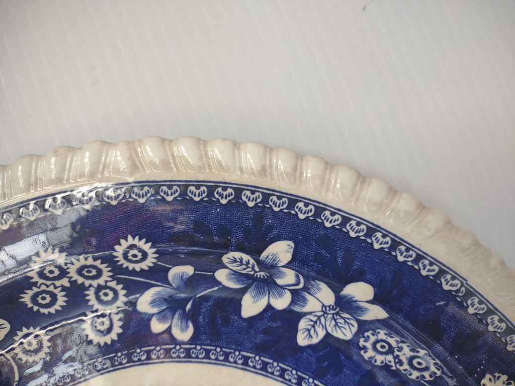Vintage Blue & White Floral Transferware Landscape Chop Serving Plate 13" [7483E]