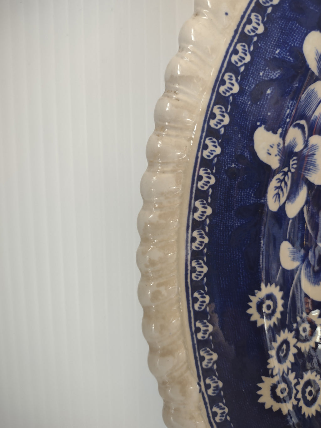 Vintage Blue & White Floral Transferware Landscape Chop Serving Plate 13" [7483E]