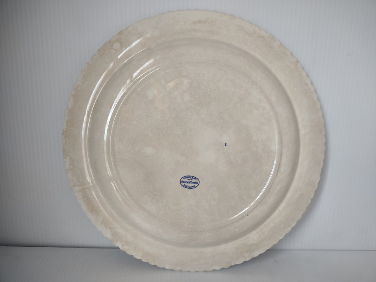 Vintage Blue & White Floral Transferware Landscape Chop Serving Plate 13" [7483E]