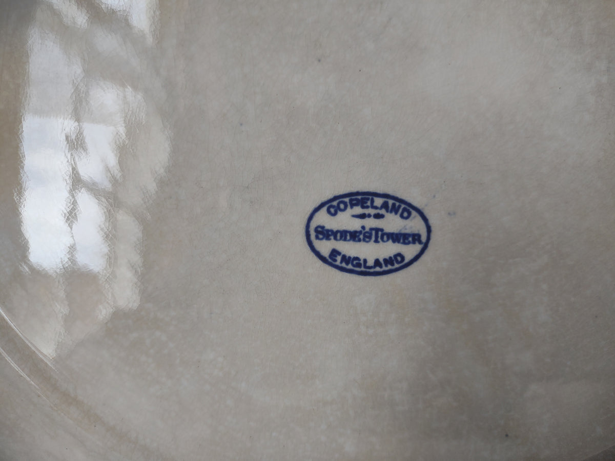 Vintage Blue & White Floral Transferware Landscape Chop Serving Plate 13" [7483E]