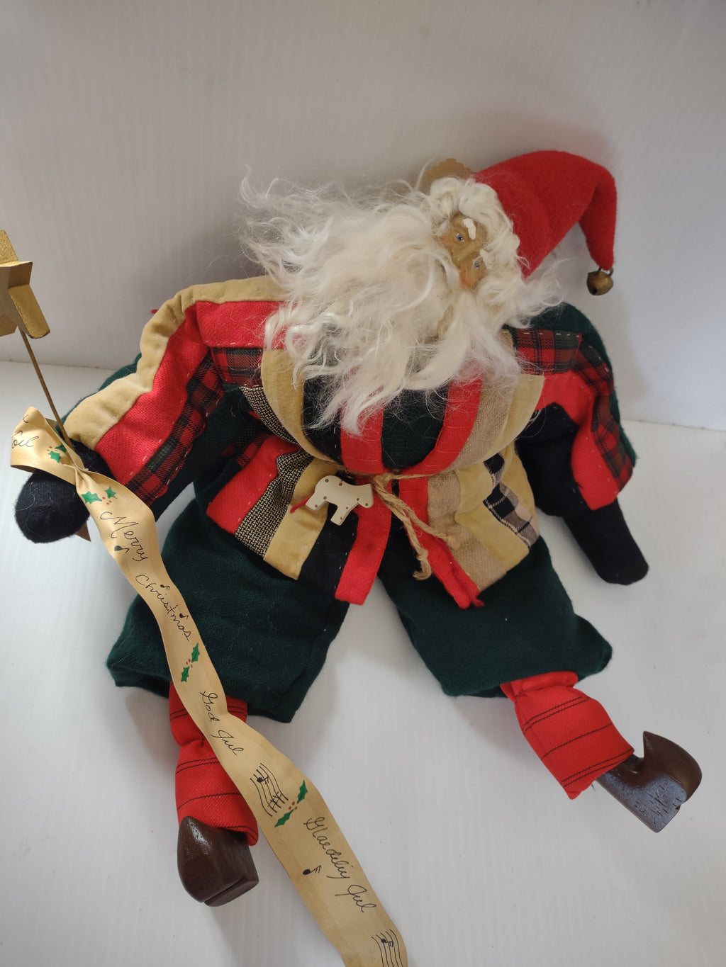 Vintage House of Huttan Wind Up Musical Santa Christmas Doll Red Green [4892]