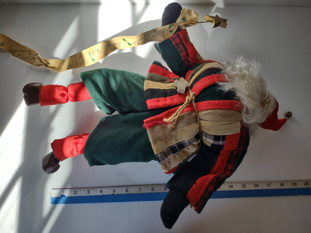 Vintage House of Huttan Wind Up Musical Santa Christmas Doll Red Green [4892]