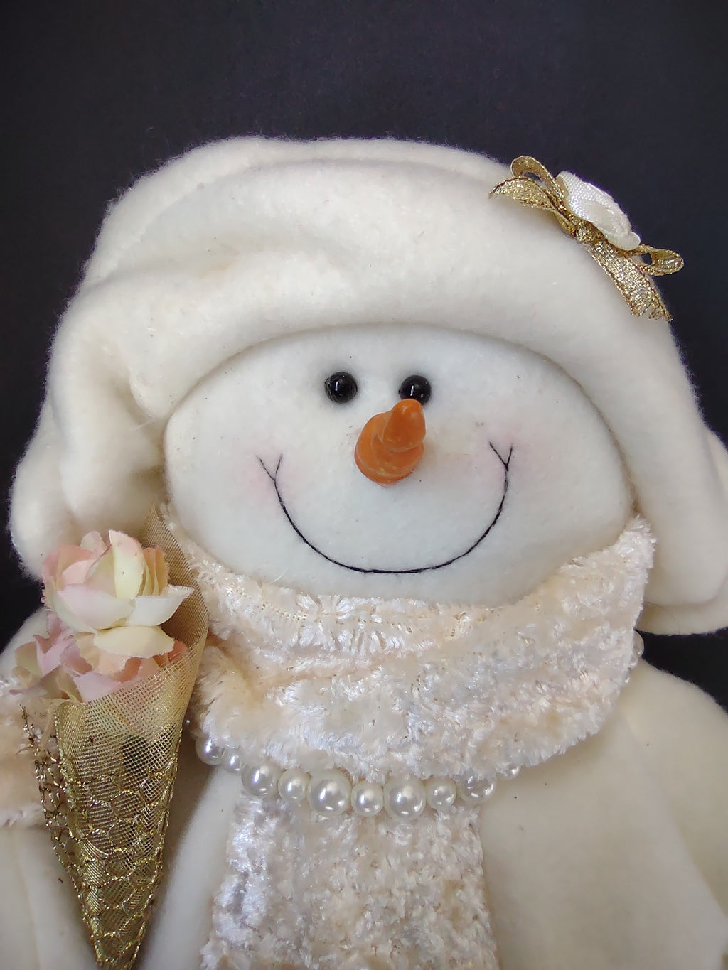Vintage Snowman White Cream Gold Christmas Figure Textured Coat Handbag [4894]