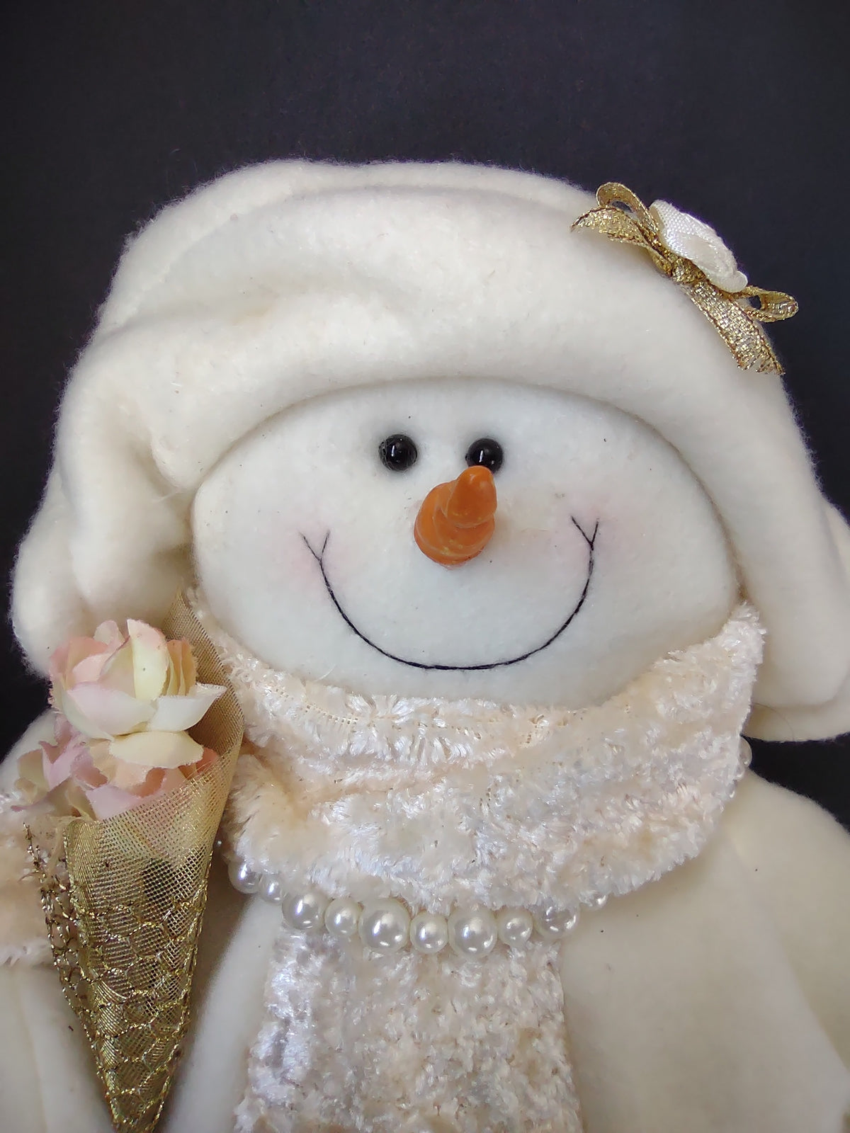 Vintage Snowman White Cream Gold Christmas Figure Textured Coat Handbag [4894]