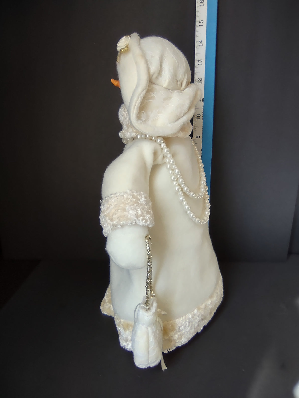 Vintage Snowman White Cream Gold Christmas Figure Textured Coat Handbag [4894]