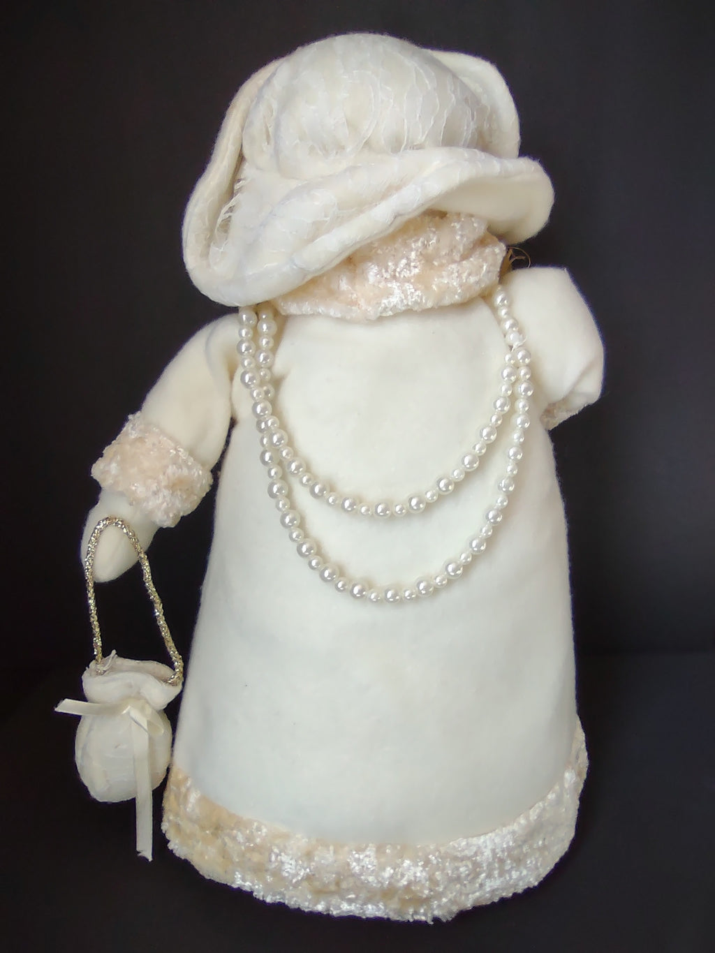 Vintage Snowman White Cream Gold Christmas Figure Textured Coat Handbag [4894]
