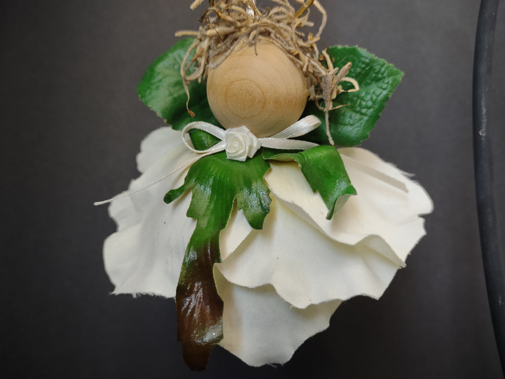 Vintage Pair White Flower Rose Angel Fairy Hanging Ornament [4898]