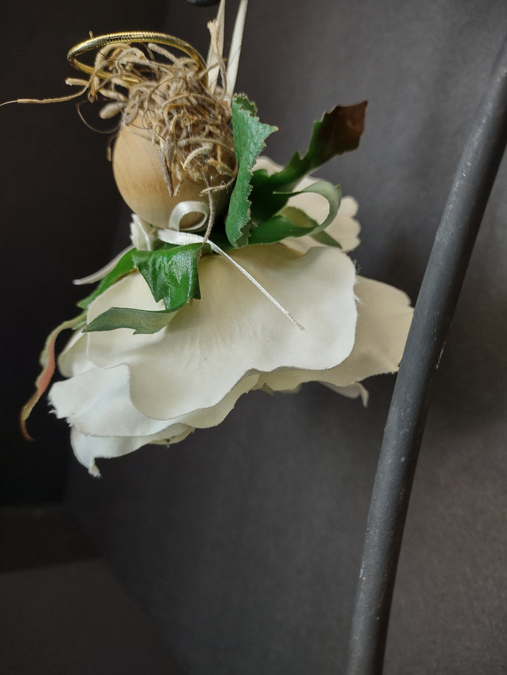 Vintage Pair White Flower Rose Angel Fairy Hanging Ornament [4898]