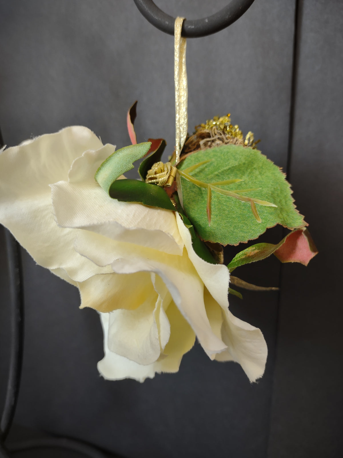 Vintage Pair White Flower Rose Angel Fairy Hanging Ornament [4898]