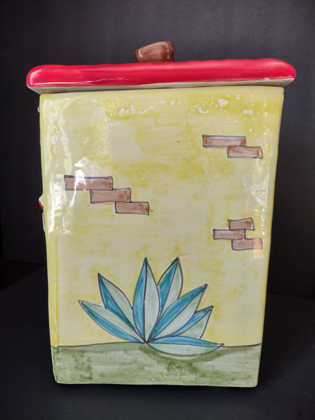 Vintage Nino Parrucca Italy Fornaio Bakery Ceramic Cookie Jar Yellow Red [7484]
