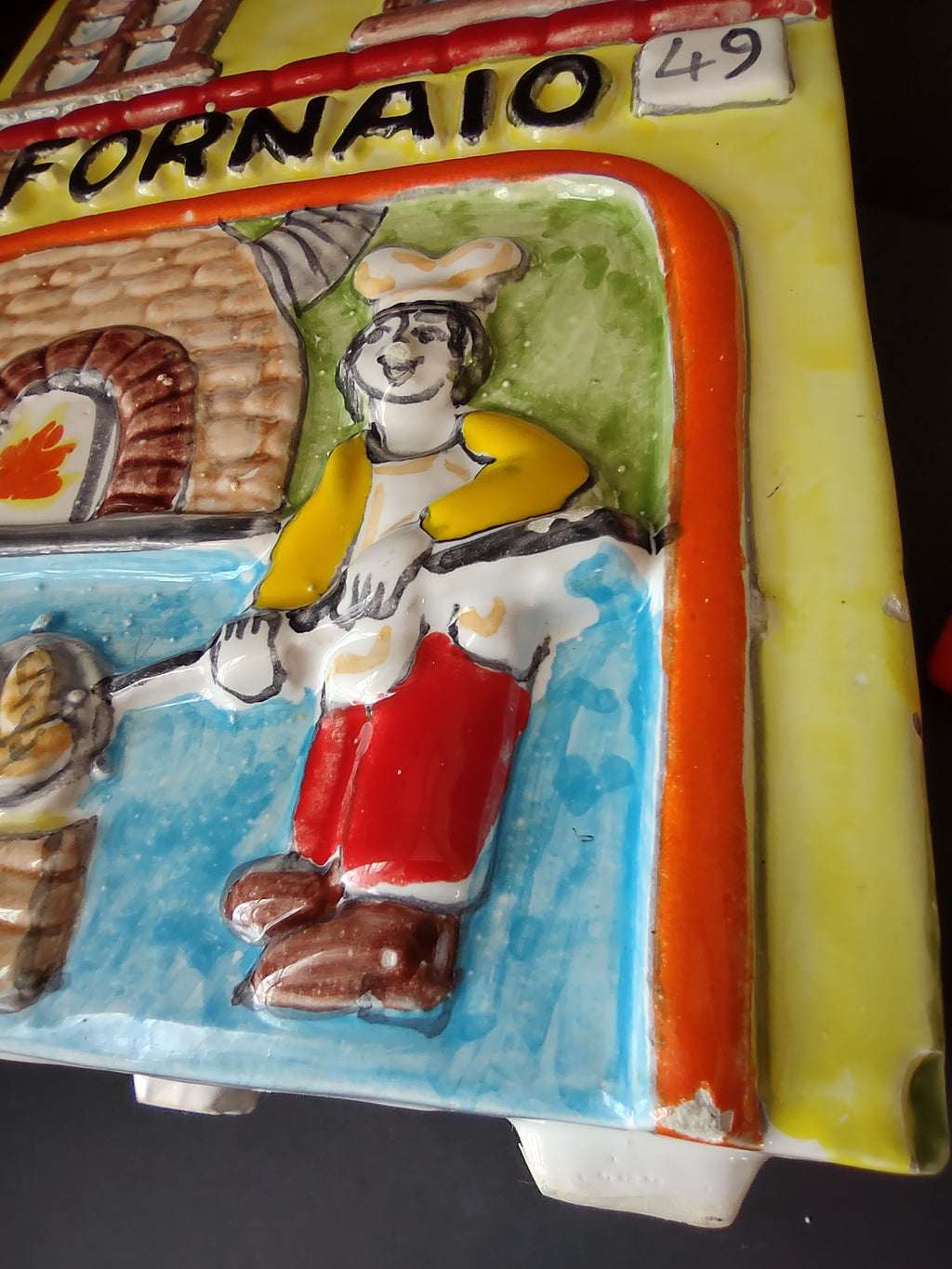 Vintage Nino Parrucca Italy Fornaio Bakery Ceramic Cookie Jar Yellow Red [7484]