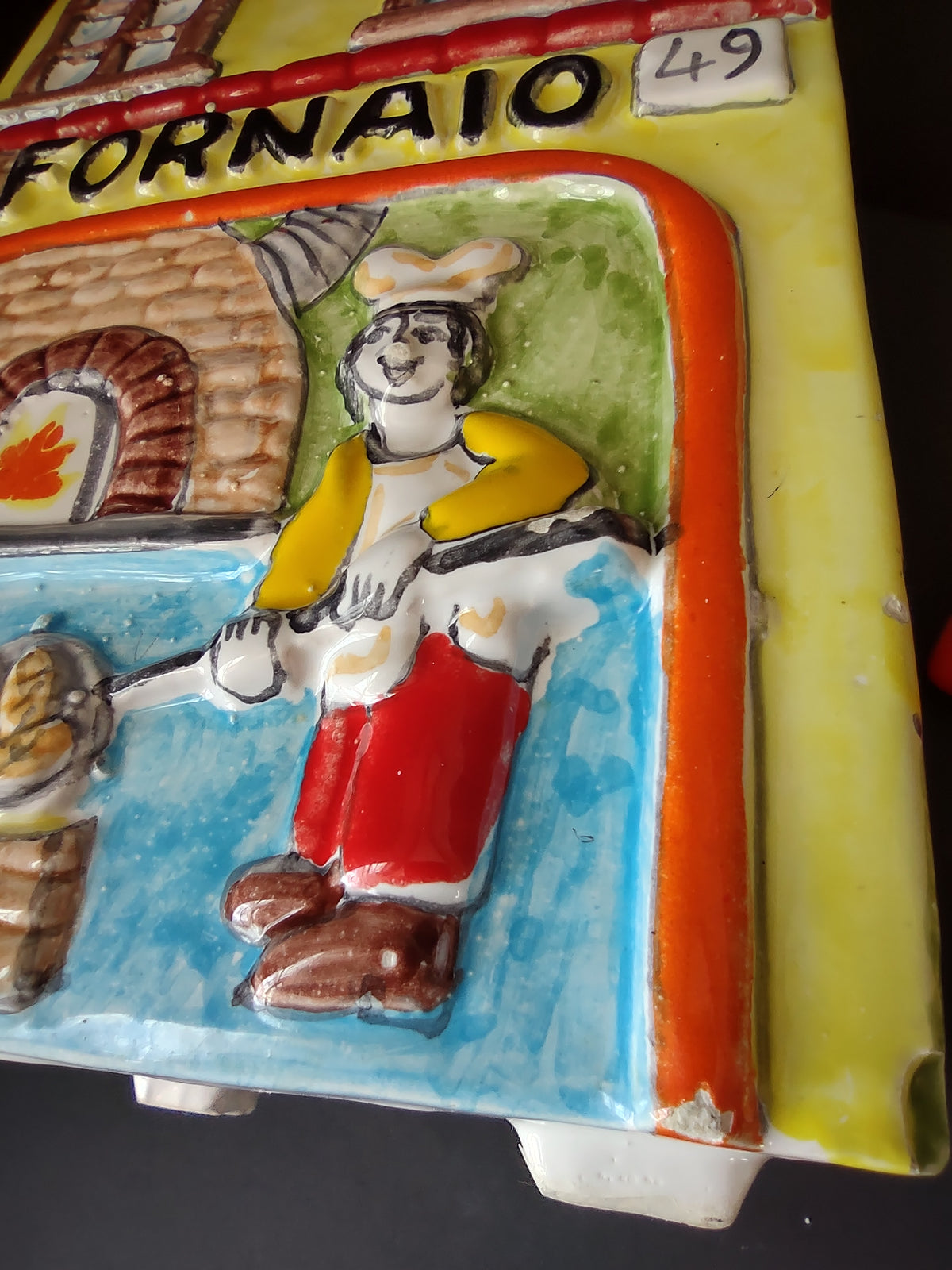 Vintage Nino Parrucca Italy Fornaio Bakery Ceramic Cookie Jar Yellow Red [7484]