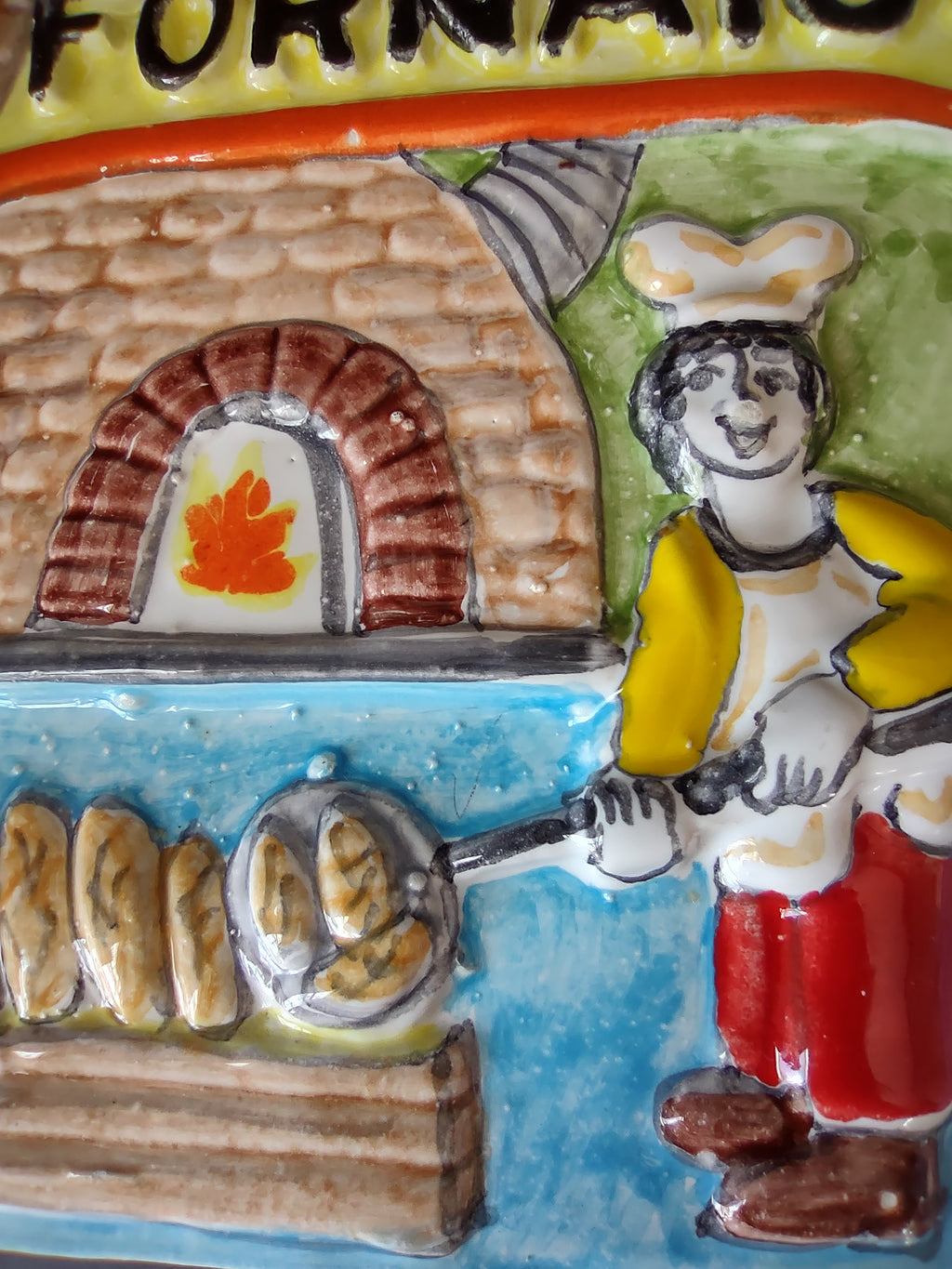Vintage Nino Parrucca Italy Fornaio Bakery Ceramic Cookie Jar Yellow Red [7484]