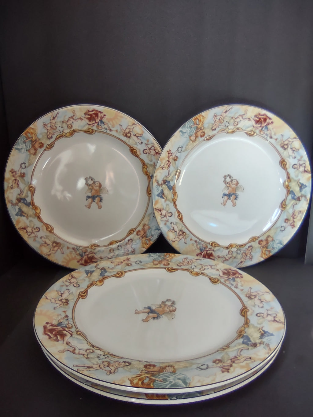 Vintage Cherub Dinner Plate x 4 Fitz Floyd Omnibus Habitat Americana Cherub[7485]