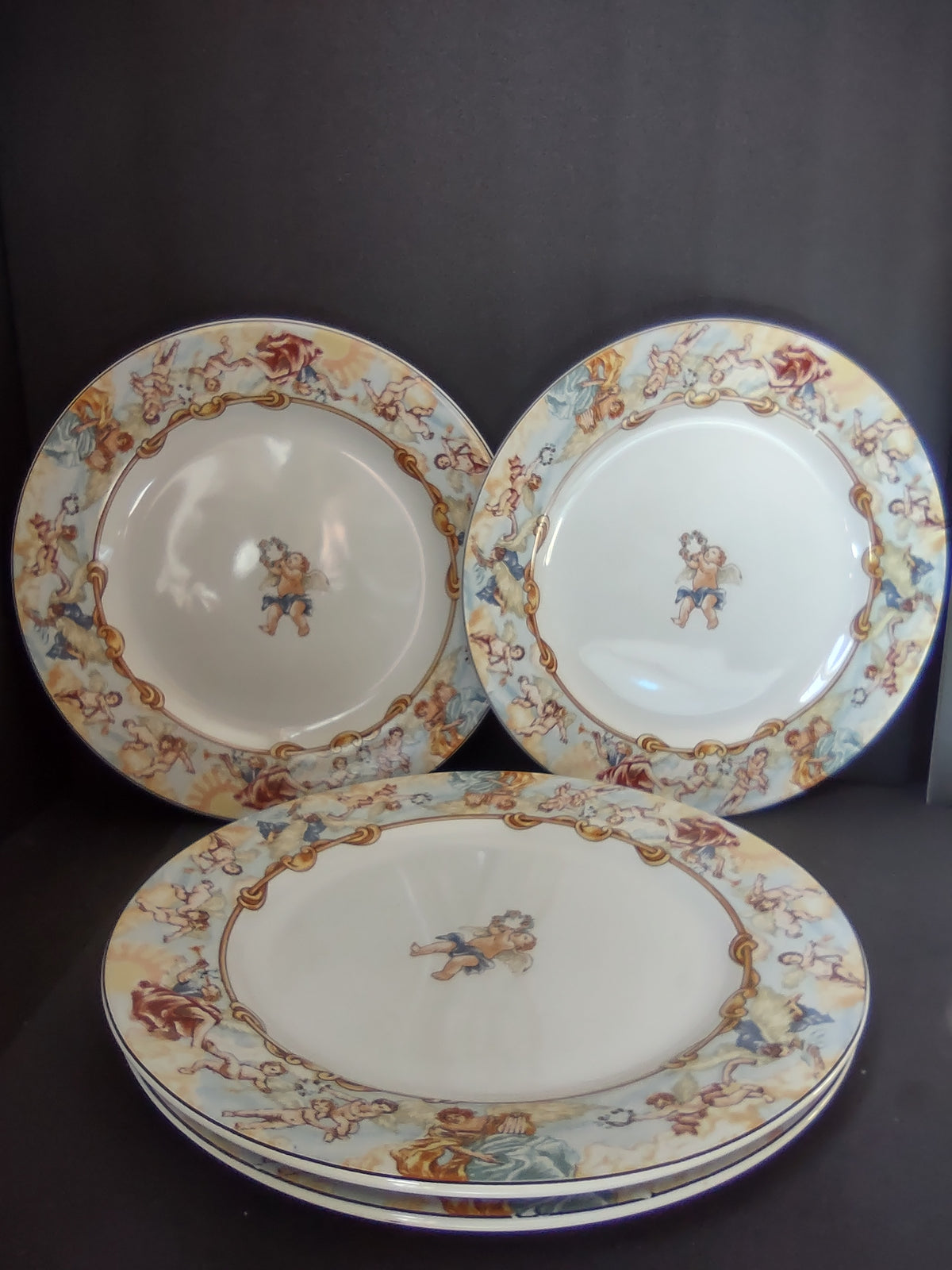 Vintage Cherub Dinner Plate x 4 Fitz Floyd Omnibus Habitat Americana Cherub[7485]