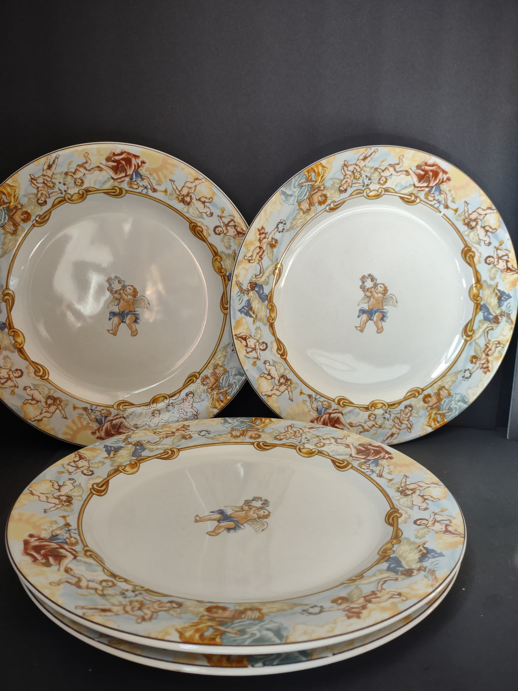 Vintage Cherub Dinner Plate x 4 Fitz Floyd Omnibus Habitat Americana Cherub[7485]