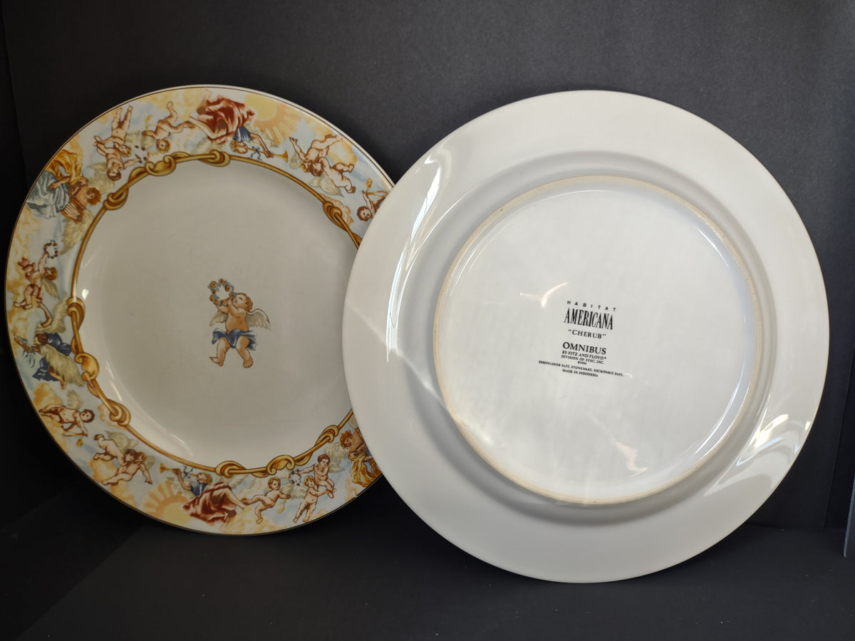 Vintage Cherub Dinner Plate x 4 Fitz Floyd Omnibus Habitat Americana Cherub[7485]