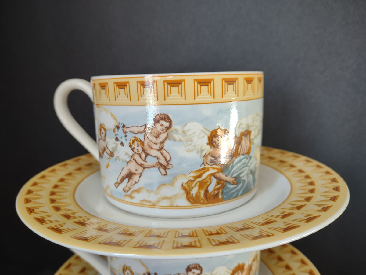 Vintage Fitz and Floyd Omnibus Americana Cherub Cup Saucer 4 Sets [7487]