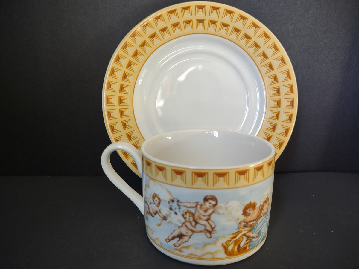 Vintage Fitz and Floyd Omnibus Americana Cherub Cup Saucer 4 Sets [7487]
