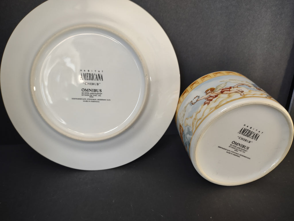 Vintage Fitz and Floyd Omnibus Americana Cherub Cup Saucer 4 Sets [7487]