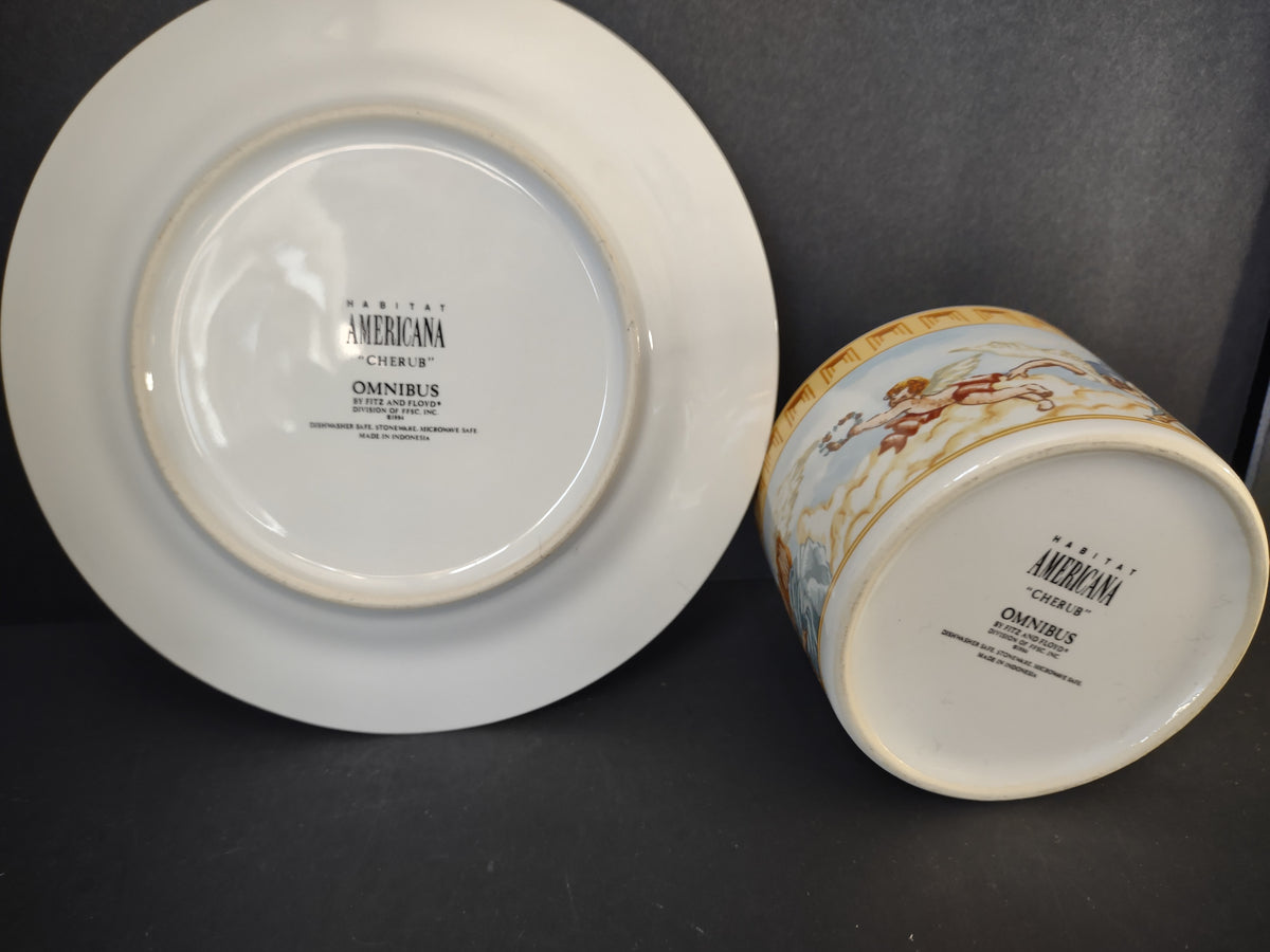 Vintage Fitz and Floyd Omnibus Americana Cherub Cup Saucer 4 Sets [7487]
