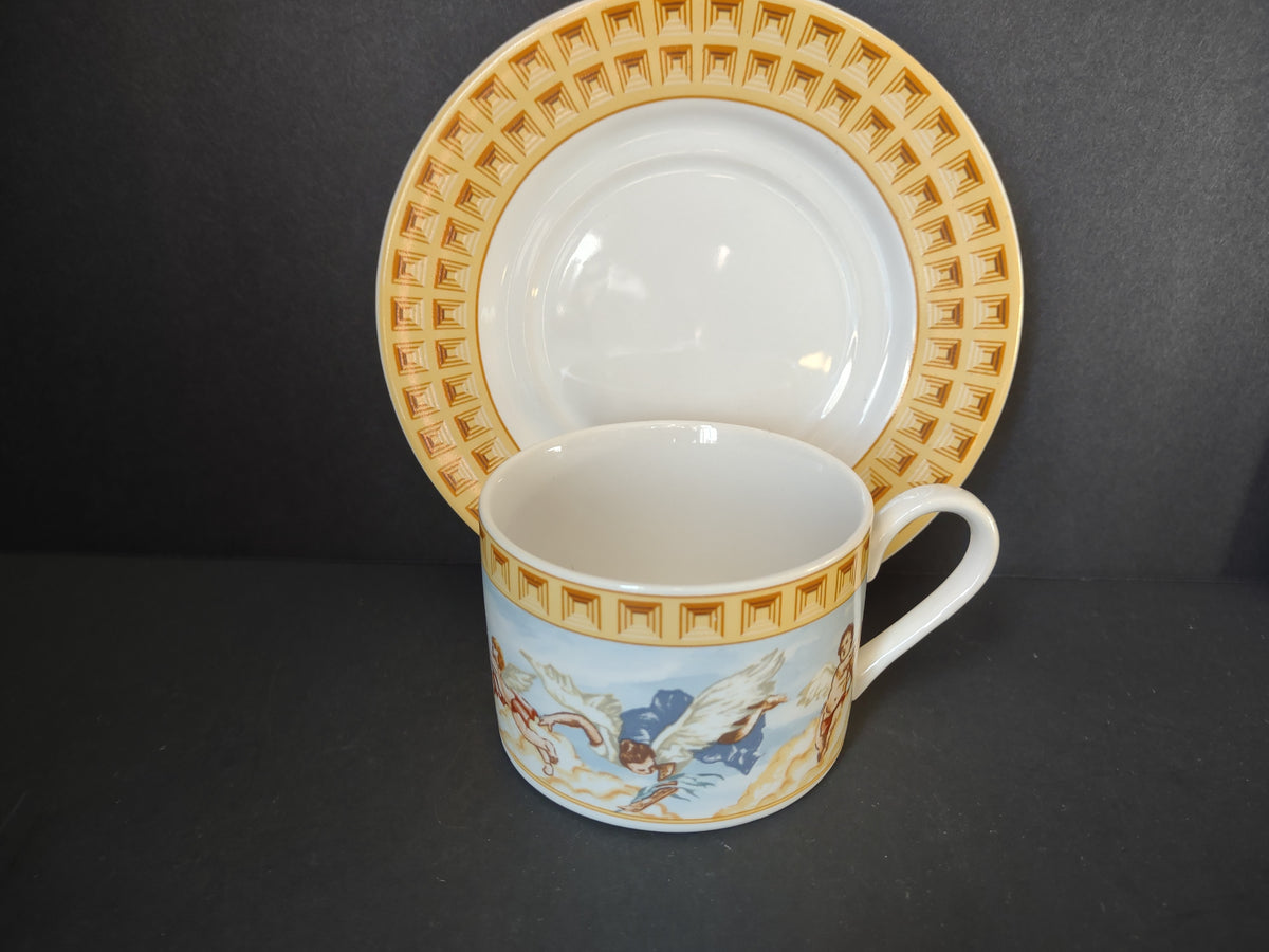 Vintage Fitz and Floyd Omnibus Americana Cherub Cup Saucer 4 Sets [7487]
