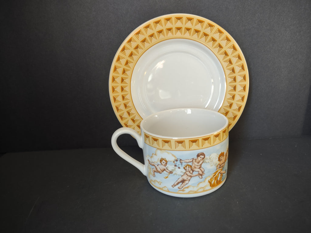 Vintage Fitz and Floyd Omnibus Americana Cherub Cup Saucer 4 Sets [7487]