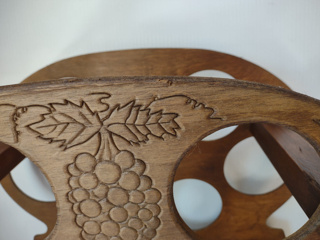 Vintage Wooden 6 Bottle Wine Rack Grape Vine Leaf Brown Tabletop Holder [7490]