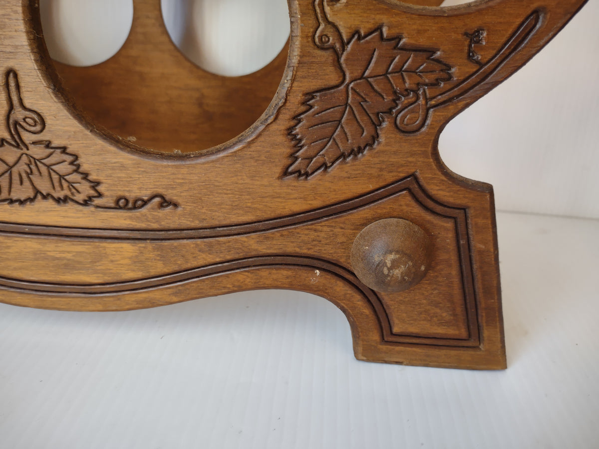 Vintage Wooden 6 Bottle Wine Rack Grape Vine Leaf Brown Tabletop Holder [7490]