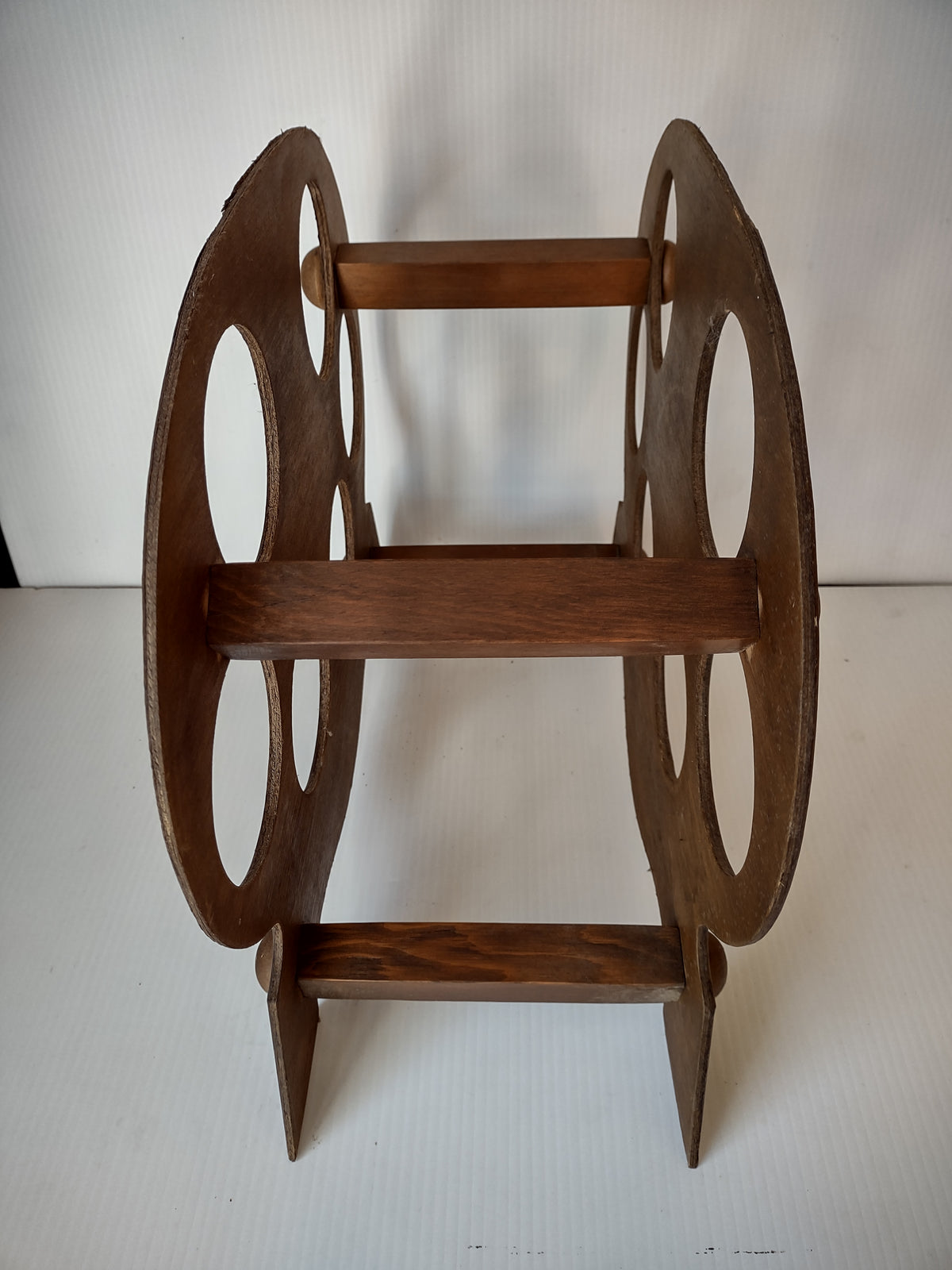 Vintage Wooden 6 Bottle Wine Rack Grape Vine Leaf Brown Tabletop Holder [7490]