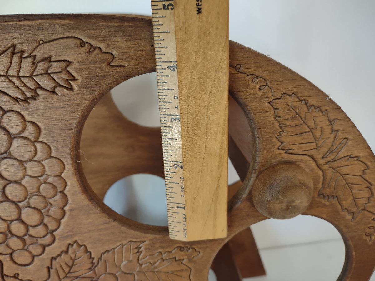 Vintage Wooden 6 Bottle Wine Rack Grape Vine Leaf Brown Tabletop Holder [7490]