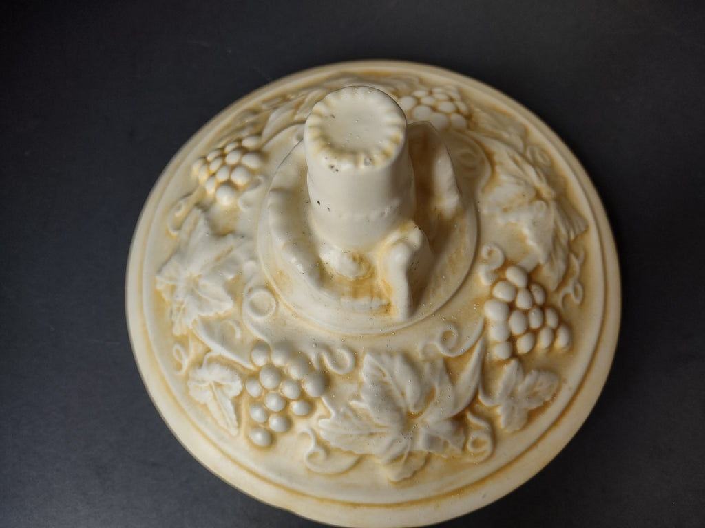 Vintage German Castles Grape Cream Relief Lidded Punch Bowl Cookie Jar [7491]