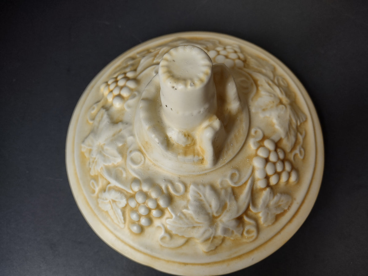 Vintage German Castles Grape Cream Relief Lidded Punch Bowl Cookie Jar [7491]