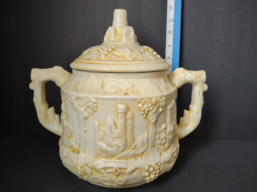 Cream German castles lidded punch bowl cookie jar with height ruler