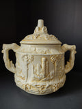 Vintage German Castles Grape Cream Relief Lidded Punch Bowl Cookie Jar [7491]