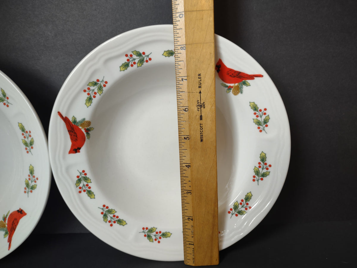 Vintage Gibson Cardinal Holly Christmas Wide Rim Soup Pasta Bowls Set of 2 [7495]