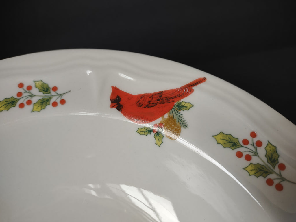 Vintage Gibson Cardinal Holly Christmas Wide Rim Soup Pasta Bowls Set of 2 [7495]