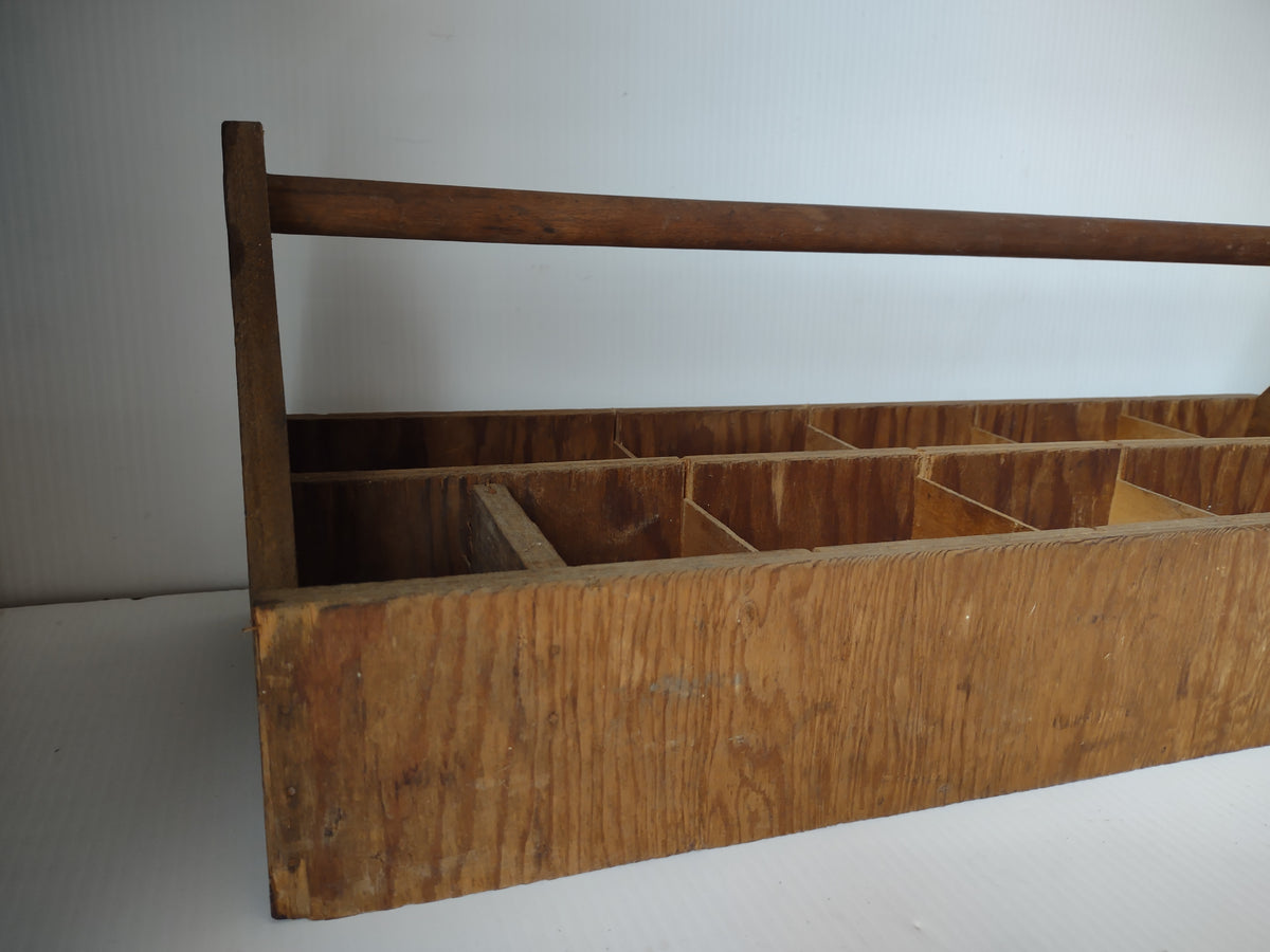 Vintage Rustic Brown Wood Divided Carrier Caddy With Handle 26 Inch [7501]