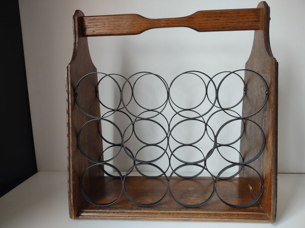 Vintage Wood Black Metal 12 Bottle Wine Rack Rustic Tabletop Holder [7502]