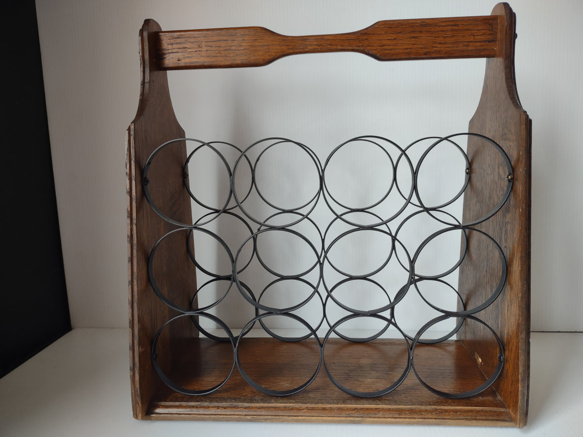 Vintage Wood Black Metal 12 Bottle Wine Rack Rustic Tabletop Holder [7502]