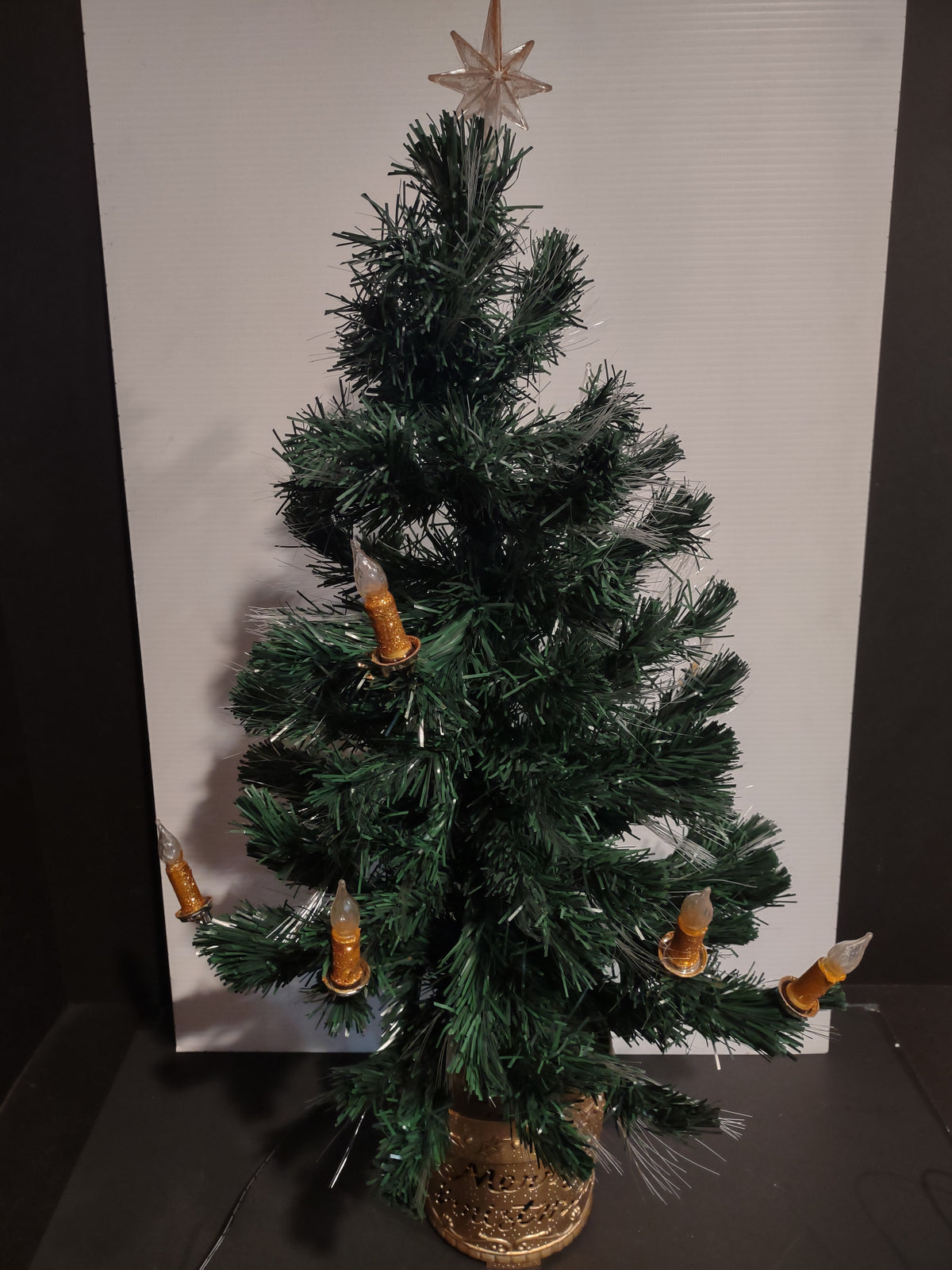 Vintage 32" Fiber Optic Christmas Tree Lighted Star Merry Christmas Base [4905]