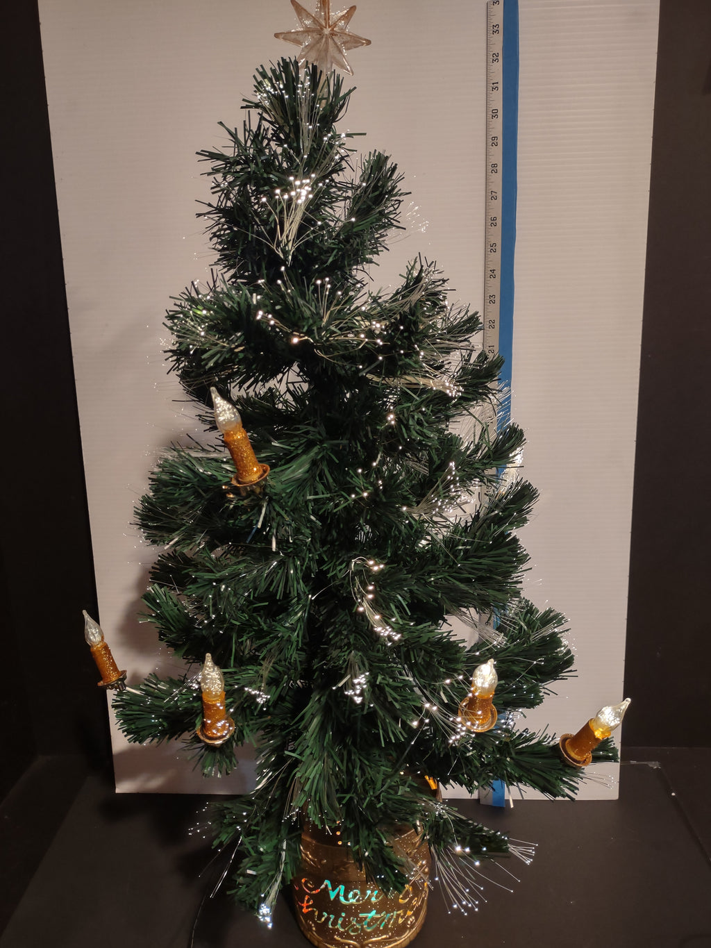 Vintage 32" Fiber Optic Christmas Tree Lighted Star Merry Christmas Base [4905]