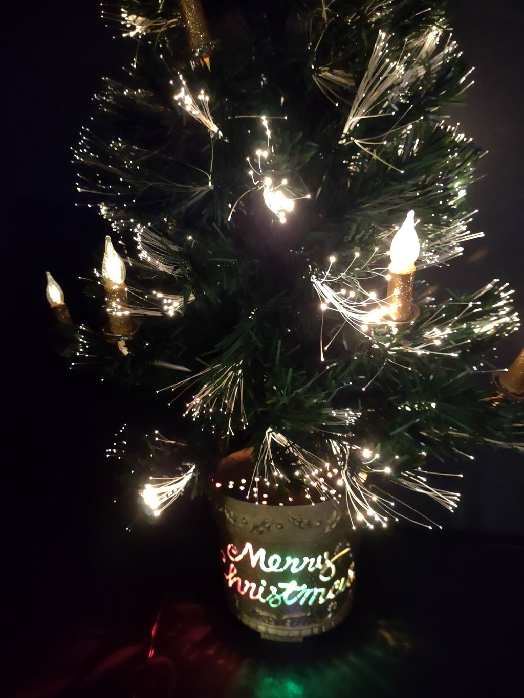 Vintage 32" Fiber Optic Christmas Tree Lighted Star Merry Christmas Base [4905]