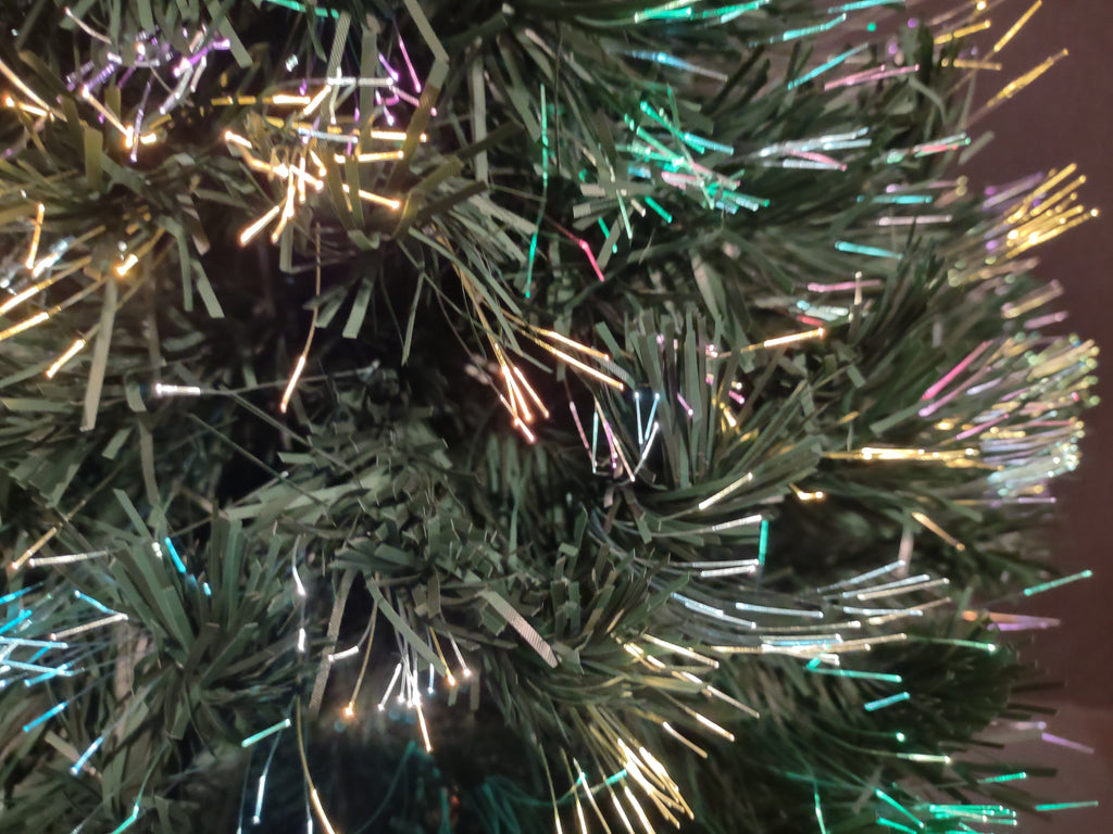 Vintage Fiber Optic Christmas Tree Pink Blue Gold Lights Gold Tone Base [4906]