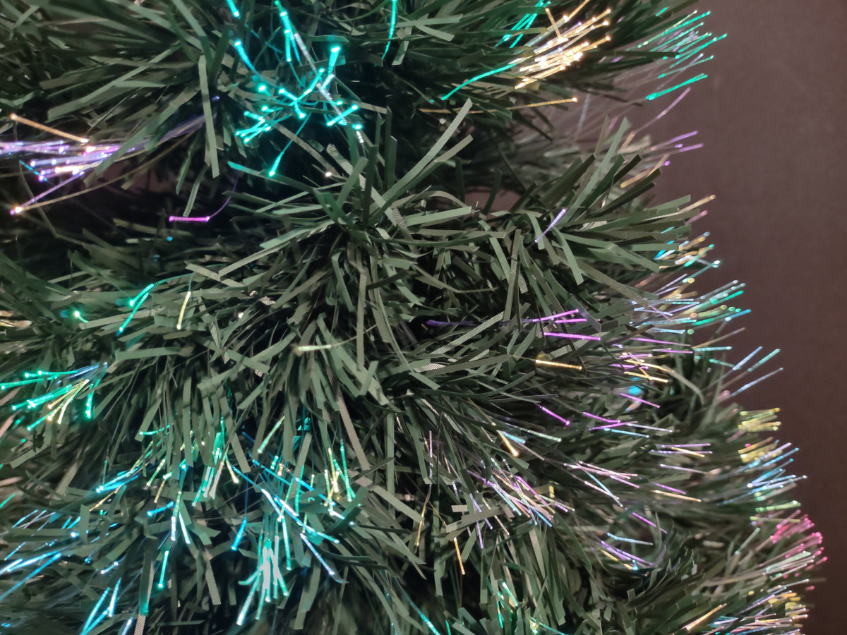 Vintage Fiber Optic Christmas Tree Pink Blue Gold Lights Gold Tone Base [4906]