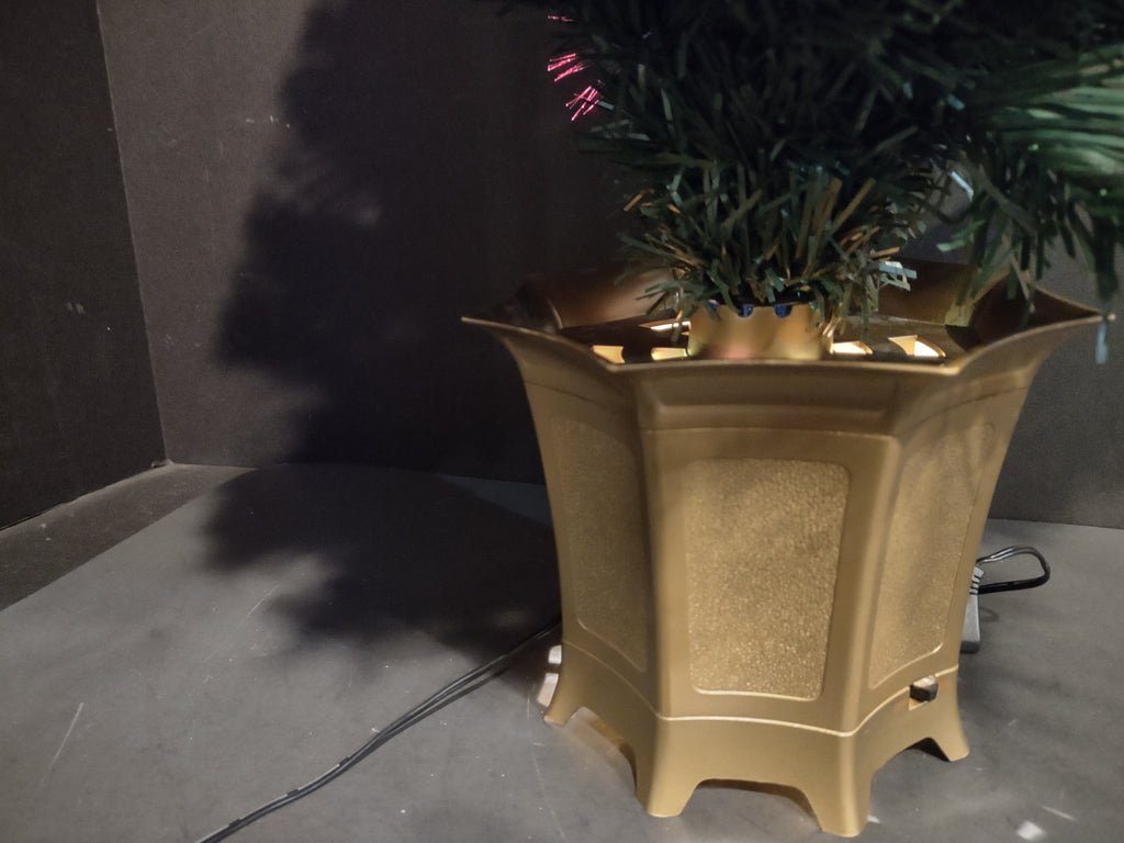 Vintage Fiber Optic Christmas Tree Pink Blue Gold Lights Gold Tone Base [4906]