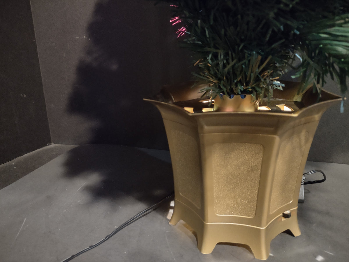 Vintage Fiber Optic Christmas Tree Pink Blue Gold Lights Gold Tone Base [4906]